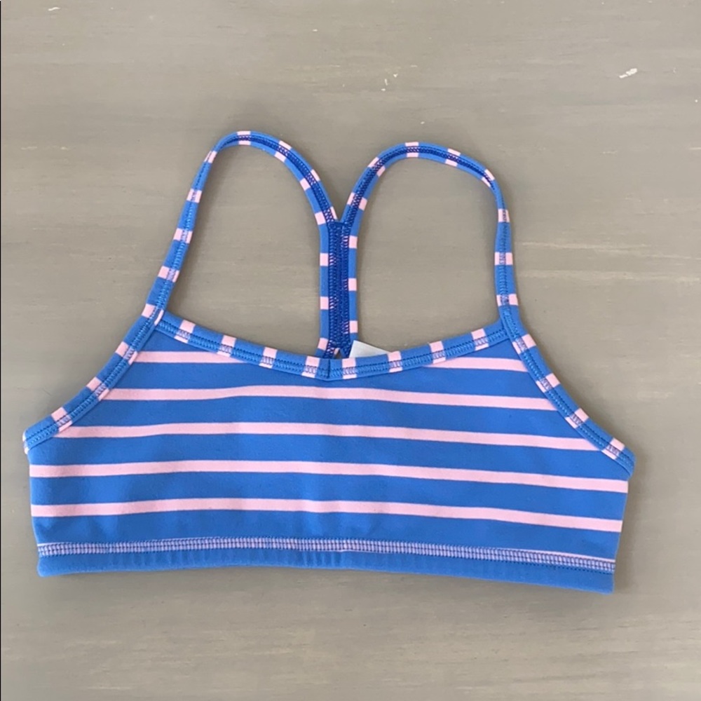 Girl’s Ivivva Drill Sports Bra Striped Pink Blue 7